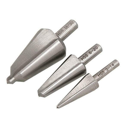 3pc HSS Cone Cutter Taper Drill Set. 3-14mm, 8-20mm, 16-30mm