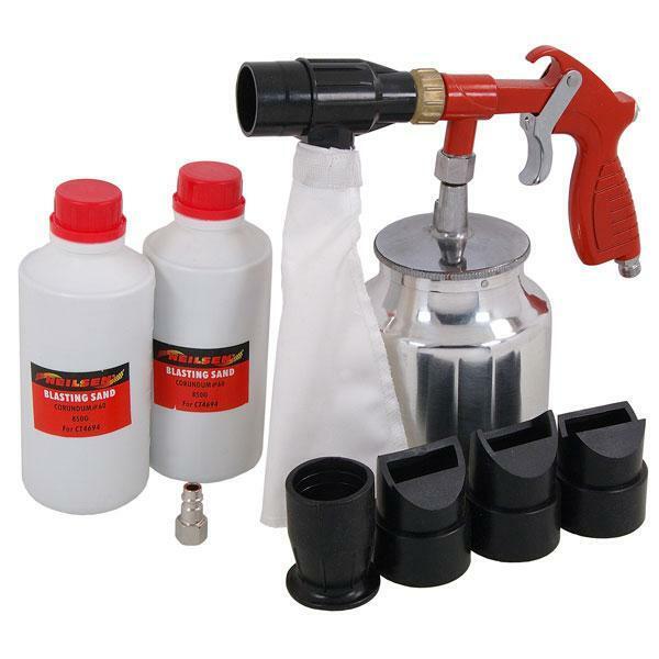 Air Sandblaster Gun Kit with Blasting Sand Grit 60 & 4 Nozzles