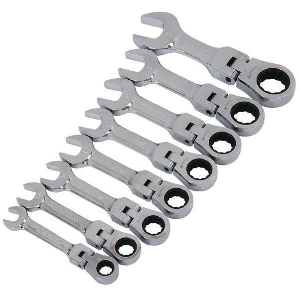 8pc Stubby Flexible Flexi Head 72 Tooth Ratchet Spanner