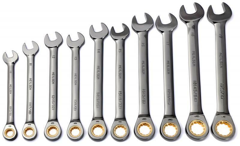 Metric Sae Size Ratchet Combination Wrench Spanner Set 10pc