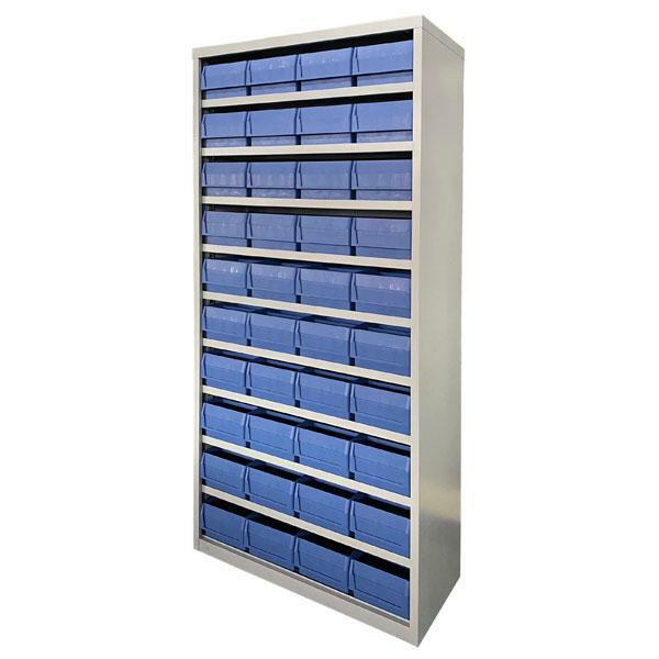 2x 2m Metal Storage Cabinets with 40 organizing trays