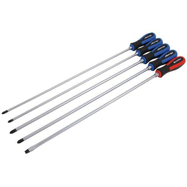 Pound Thru Extra Long 450mm Phillips Pozi & Slotted 5pc Screwdriver Set