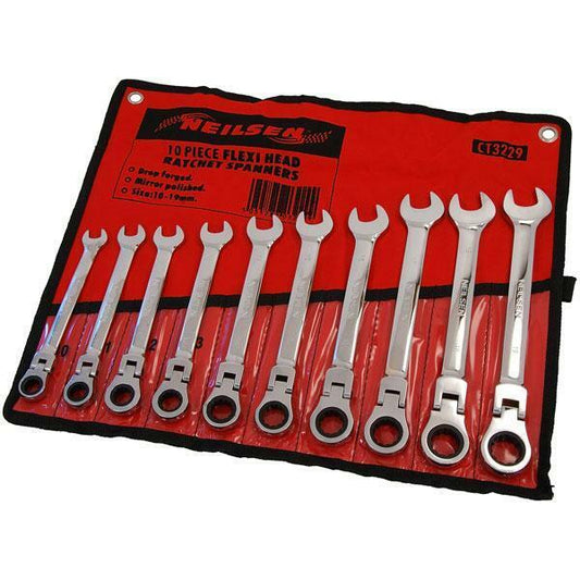 Combination Ratchet Spanner Set Flexible Head 10pc