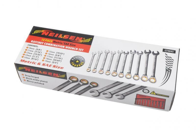 Metric Sae Size Ratchet Combination Wrench Spanner Set 10pc