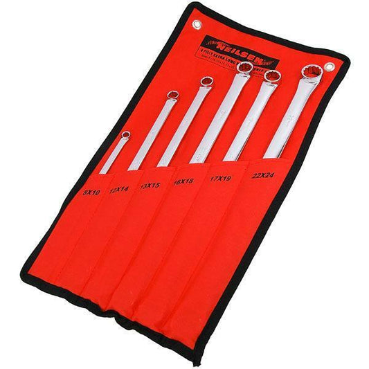 6PC Extra Long Metric Double Ring Aviation Spanner Set 8-24mm