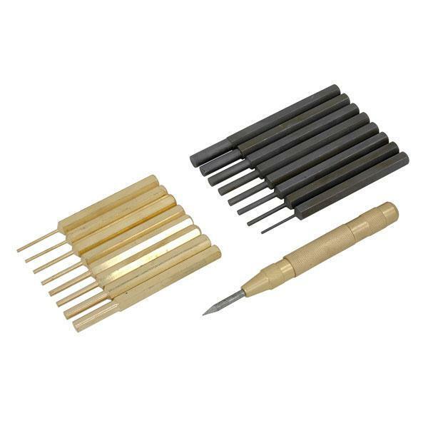 Pin Punch Set -18pc. Brass & Carbon Steel Punches. Auto Centre Punch