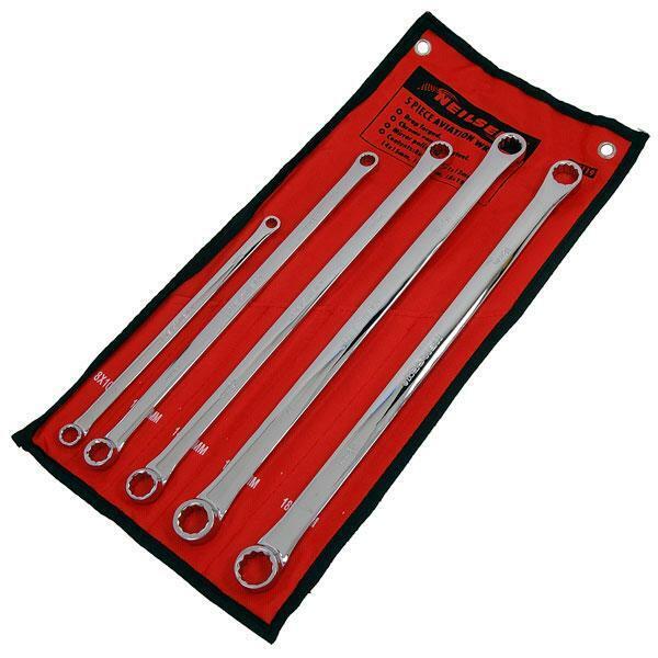 5pc Extra Long Flat Ring Long Reach Spanner 8mm - 19mm