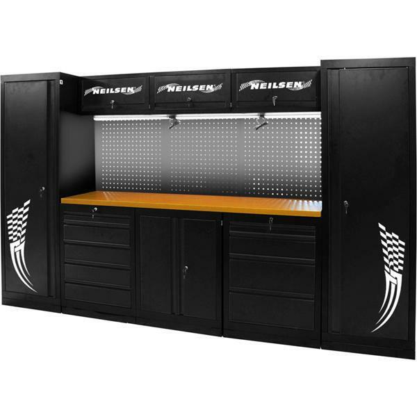 Garage Tool Station With Workbench, Premium 3.25m Black