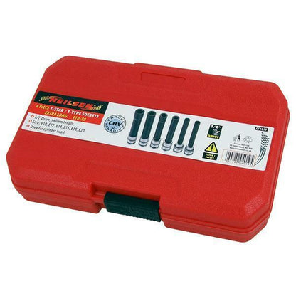 6pc T-star / E-type Sockets Female Extra Long, E10-20 For Cylinder Head