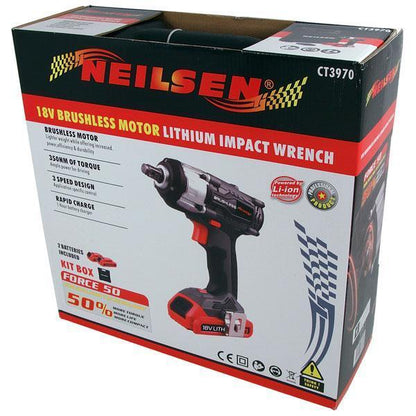 Cordless Impact Gun Wrench 350Nm 2 Batteries 18v Li-ion