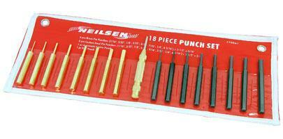 Pin Punch Set -18pc. Brass & Carbon Steel Punches. Auto Centre Punch