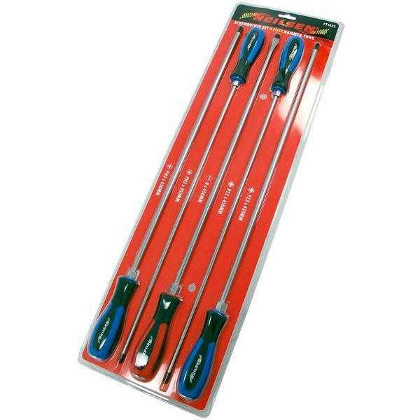 Pound Thru Extra Long 450mm Phillips Pozi & Slotted 5pc Screwdriver Set