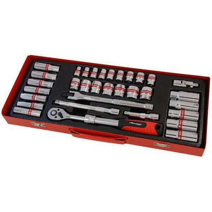 33 Pc 3/8" Dr Socket Set w/ Ratchet, Extensions & Case