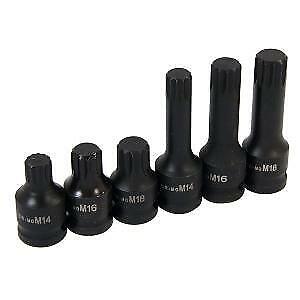 6pc 1/2" Dr. Spline Bit Impact Socket Set 75mm & 45mm Long M14 M16 M18