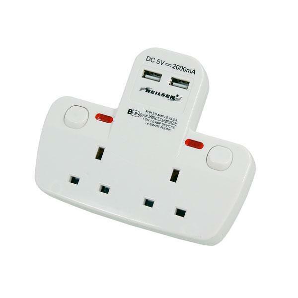 BS 2 Way Plug Splitter Socket With 2 USB Charging Ports