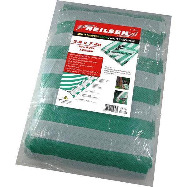 Tarpaulin 18ft x 24ft Green/White Stripe - reinforced - 140GSM