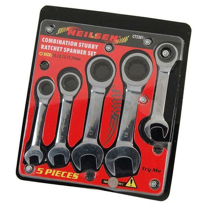 Combination Stubby Ratchet Wrench Spanner Set 5 Piece