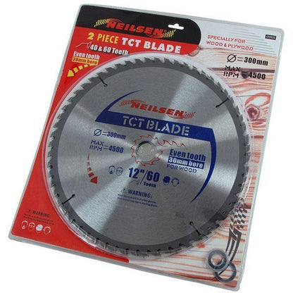 2pc 300mm 12 Inch TCT Circular Saw Blades 40 & 60 Teeth With Reducers