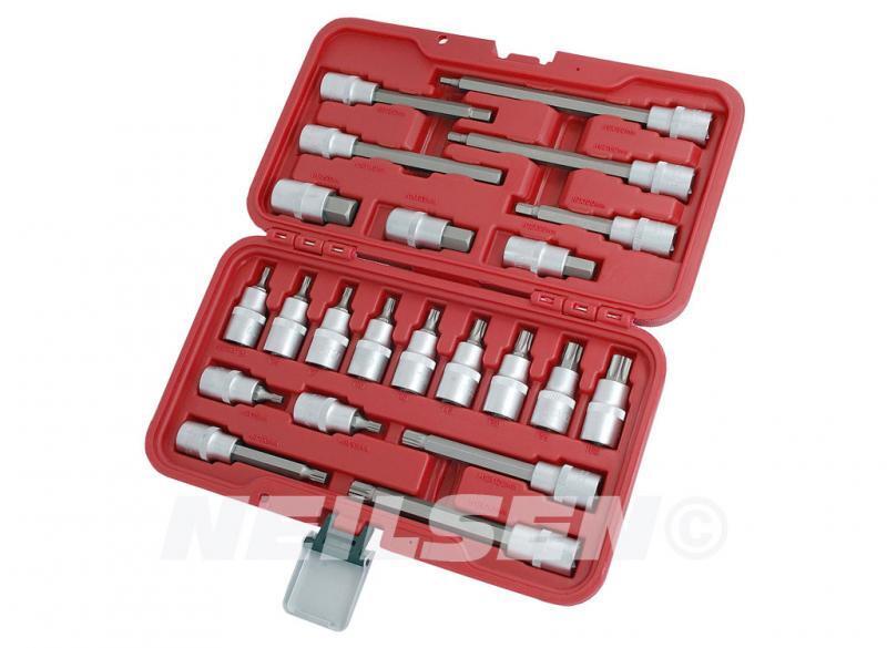 22pc 1/2" Inch Drive Hex Spline & Star Bit Set Blow Mould Case