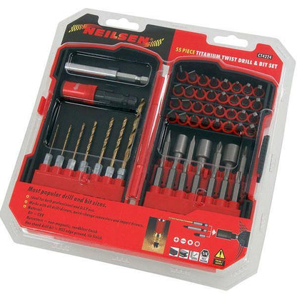 55PC HSS Drills Magnetic Screwdriver Bits & Nut Drivers