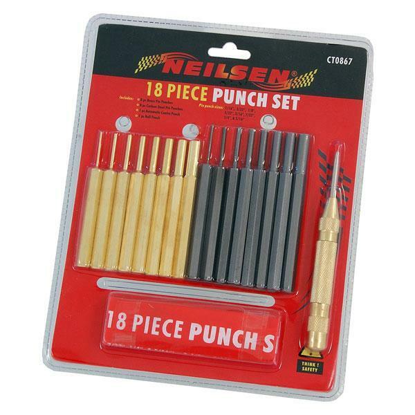 Pin Punch Set -18pc. Brass & Carbon Steel Punches. Auto Centre Punch