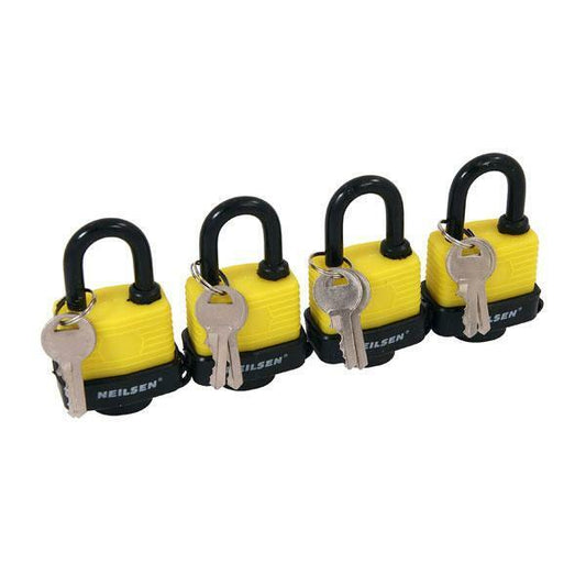 4 x Keyed Alike 40mm Weatherproof Steel Heavy Duty Padlocks