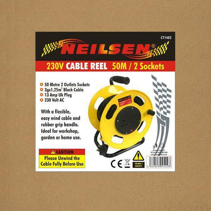 Cable Reel - 50 M / 2 Socket 240 V Long