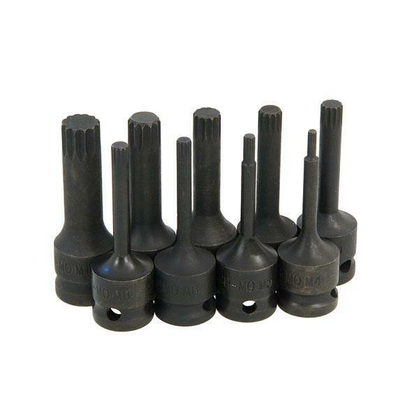 9-piece Impact Bit Socket Set, Spline, M4-16, 1/2"