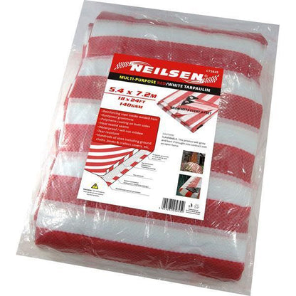 Tarpaulin 18ft x 24ft Red/White Stripe - reinforced - 140GSM