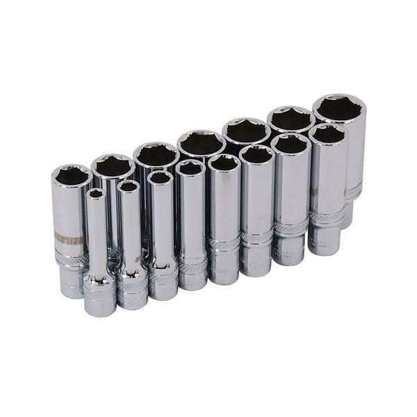 Socket Set Xion 15pc Deep 1/4 4 - 14 mm Holding Rail