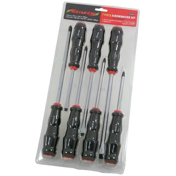 7pc Pound Thru Screwdriver Set, Magnetic Tip, Pozi & Slotted