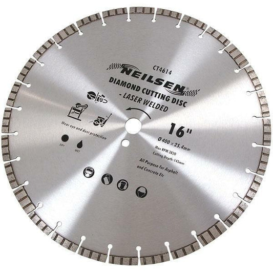 Diamond Cutting Disc 16 In for Asphalt, Concrete, Steel