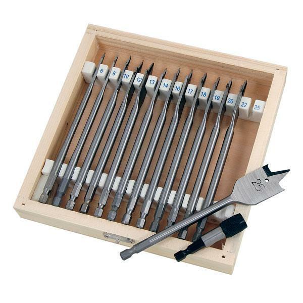 13pc Wood Drill Bit Set Flat Spade 150mm Length 6mm - 25mm Case