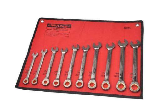 Metric Sae Size Ratchet Combination Wrench Spanner Set 10pc