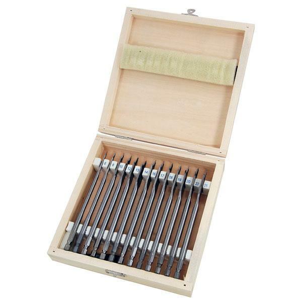 13pc Wood Drill Bit Set Flat Spade 150mm Length 6mm - 25mm Case