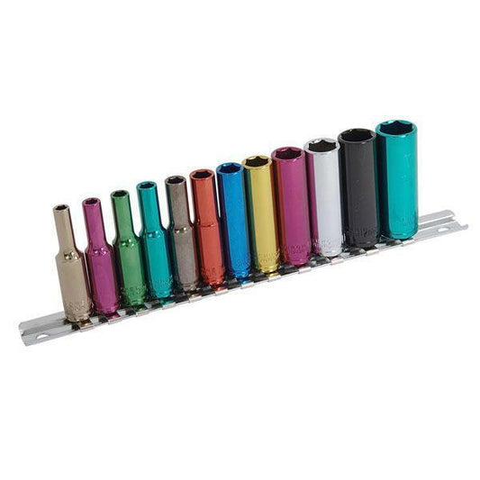 Socket Set- 12 Piece 1/4" Drive - Multi-coloured - Deep