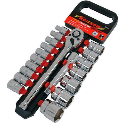 19pc 1/2" Chrome Drive Socket Set with Ratchet & Extension Bar