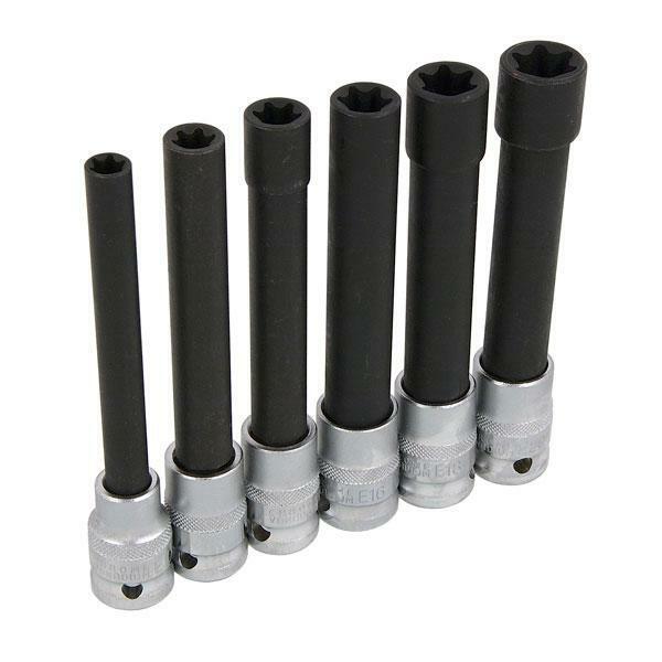6pc T-star / E-type Sockets Female Extra Long, E10-20 For Cylinder Head