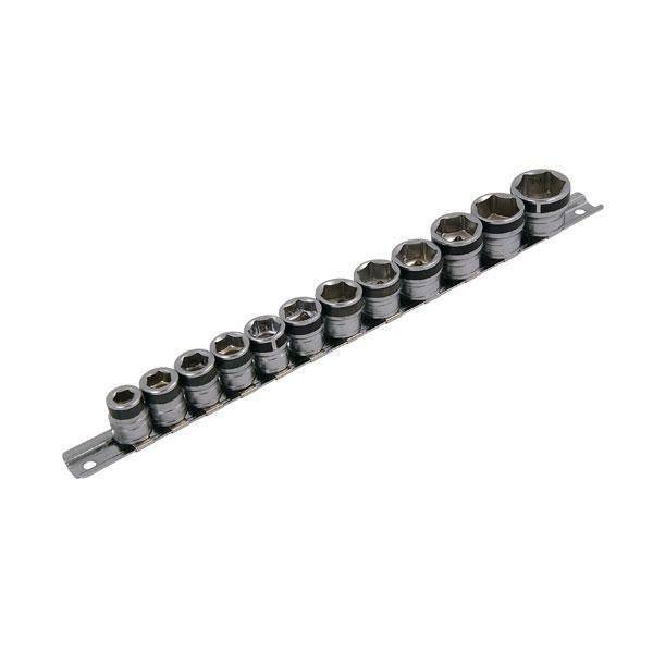 3/8" Drive Extra Shallow Metric Magnetic Socket Set, Storage Rail 12pc