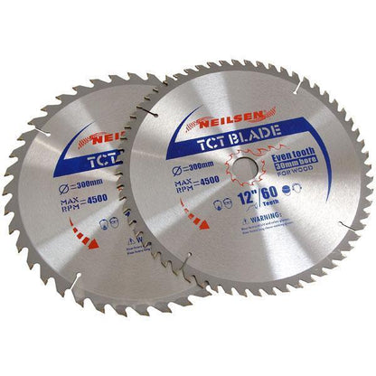 2pc 300mm 12 Inch TCT Circular Saw Blades 40 & 60 Teeth With Reducers