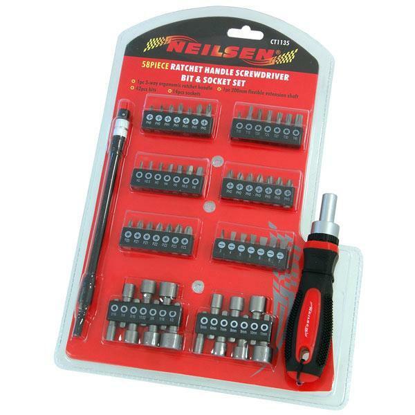 58pc Ratchet Handle Screwdriver Bit & Socket Set