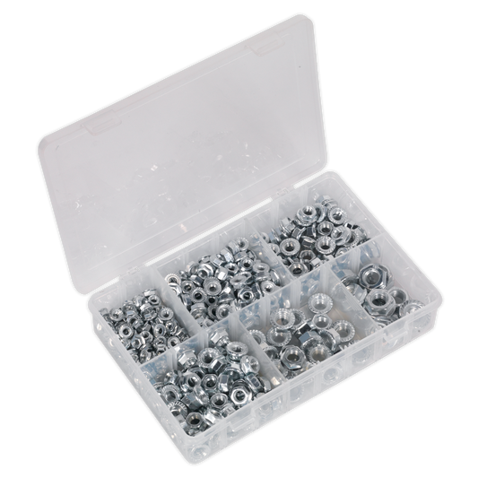 390pc Serrated Flange Nut Assortment DIN 6923 - M5-M12