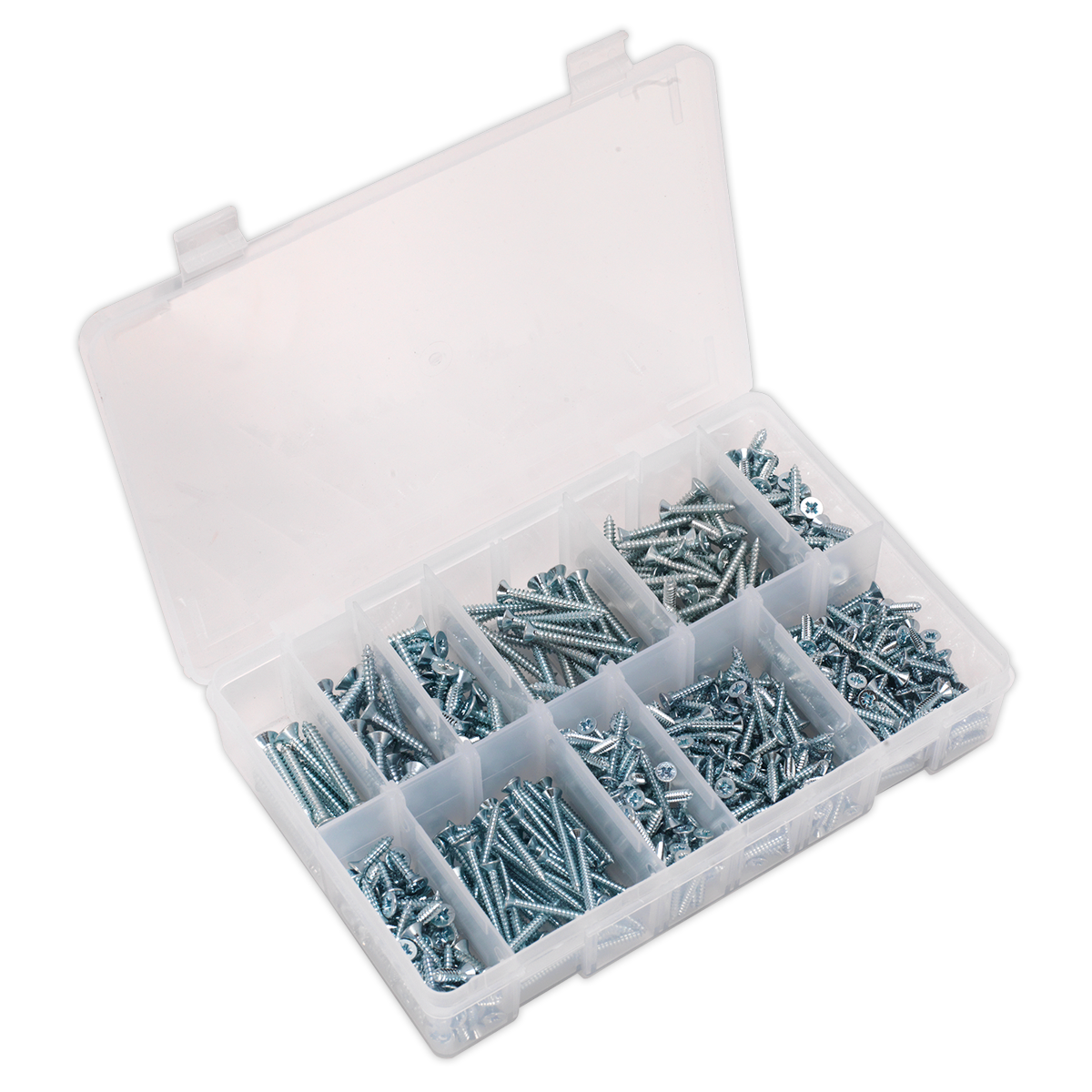 600pc Zinc Plated Self-Tapping Countersunk Pozi Screw Assortment