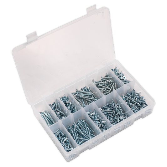 600pc Zinc Plated Self-Tapping Countersunk Pozi Screw Assortment