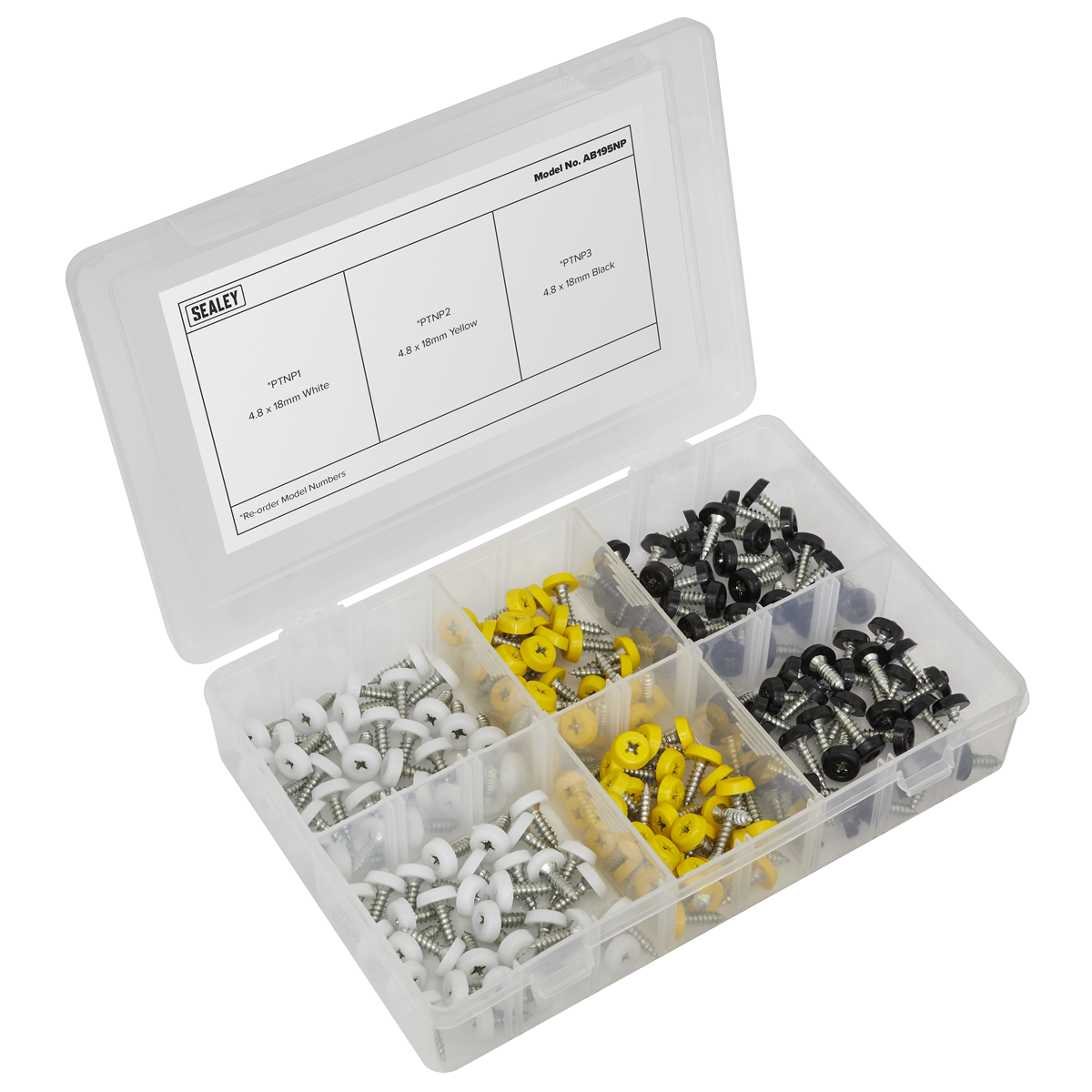 195pc Numberplate Screw Assortment - Plastic Enclosed Head