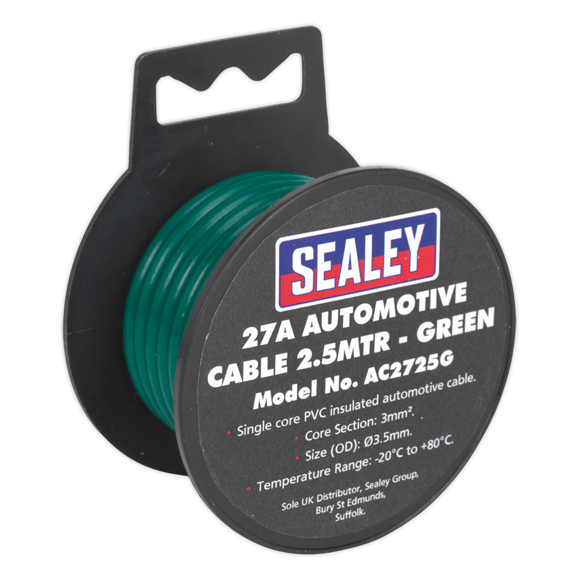 2.5m 27A Thick Wall Automotive Cable - Green