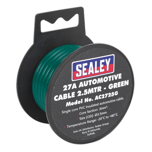 2.5m 27A Thick Wall Automotive Cable - Green