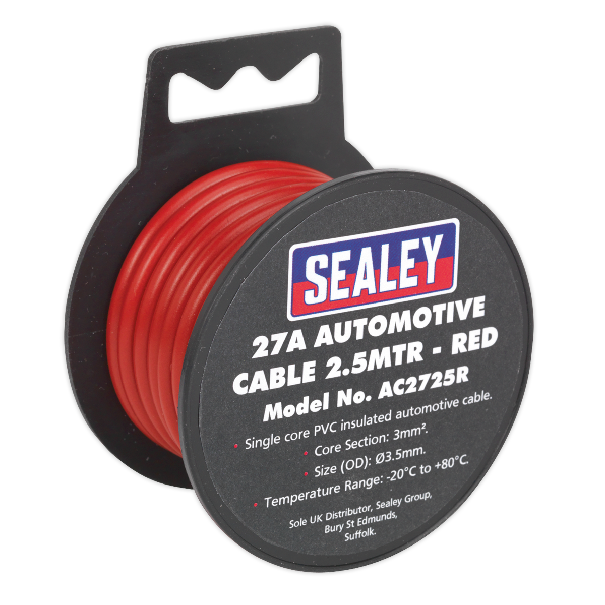 2.5m 27A Thick Wall Automotive Cable - Red