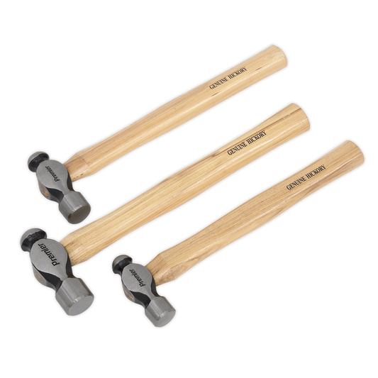 3pc Ball Pein Hammer Set with Hickory Shafts