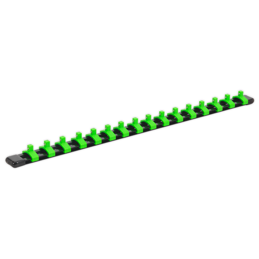 1/4"Sq Drive Socket Retaining Rail with 16 Clips - Hi-Vis Green